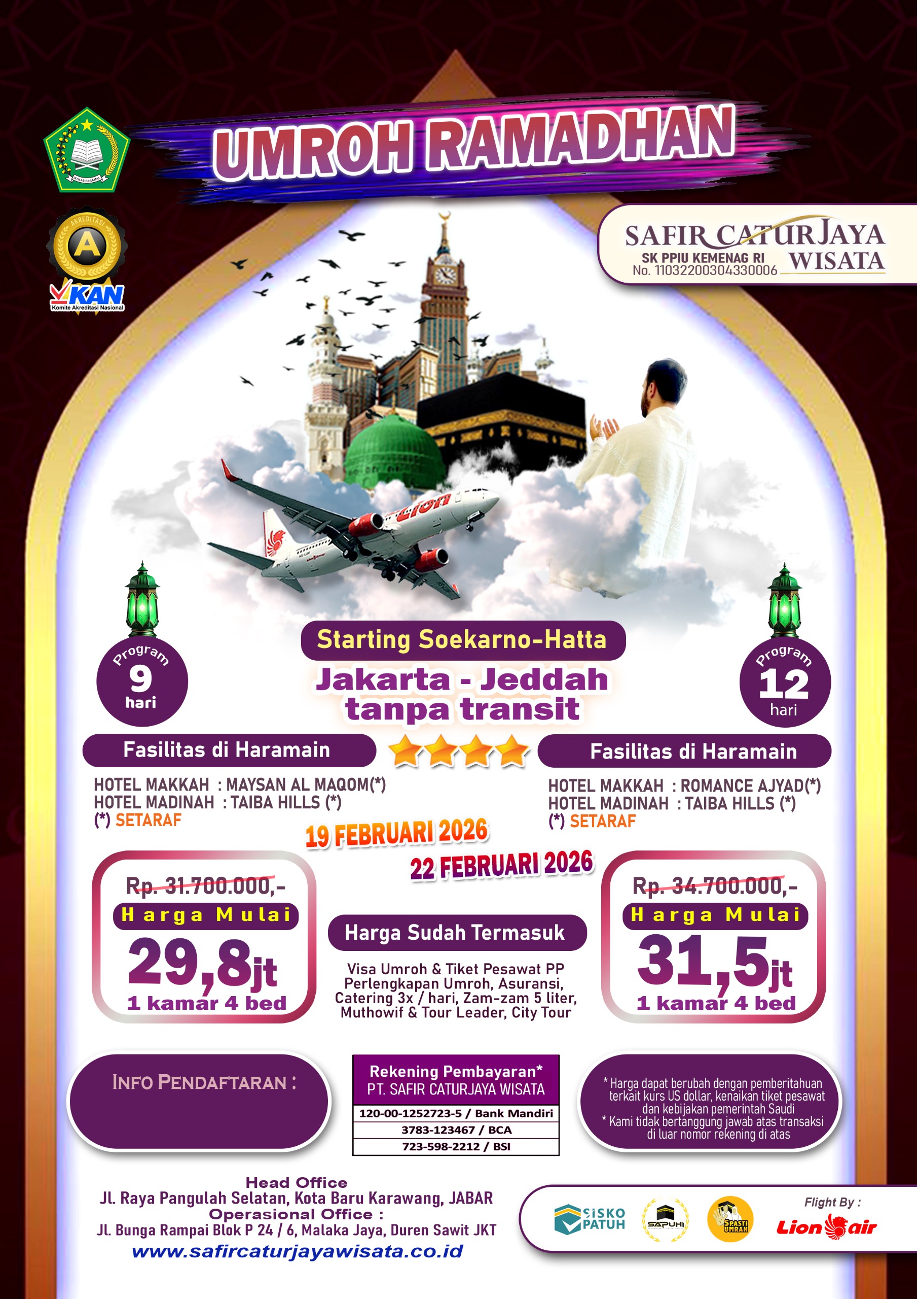 Umroh Ramadhan 2026 Tanpa Transit Harga Terbaik